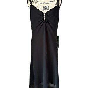 Jump Apparel Women's Sz 14 Vintage Y2K Strappy Rhinestone Black Party Dress NEW